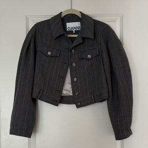 Ganni Women's Dark Gray Striped Jean Jacket